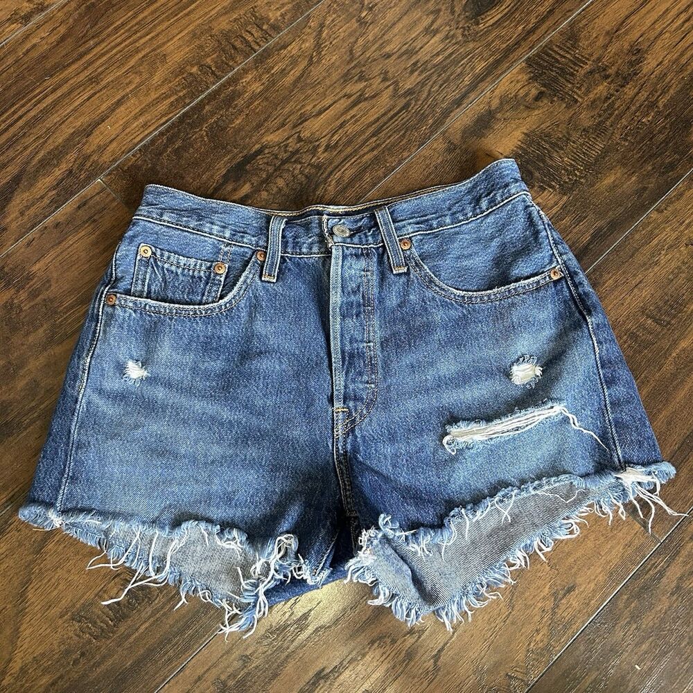 Levi Denim Cut Offs Distressed Shorts Womens Size 27 Style 501